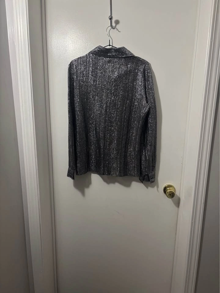 Vintage Dorothy Korby Originals Silver Metallic Button Down Shir - photo 3