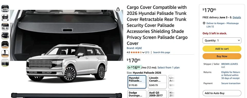 NEW Cargo Cover Compatible with Hyundai Palisade