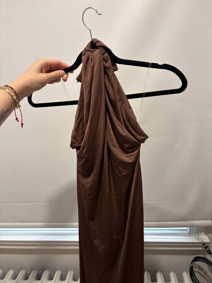 Meshki Brown Halter Neck Maxi Dress - photo 3