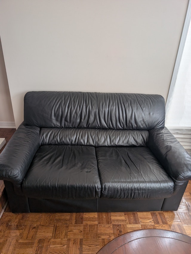 Black Leather Sofa / Loveseat - photo 5