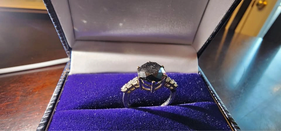 2 ct Natural Black Diamond set in white gold engagement ring