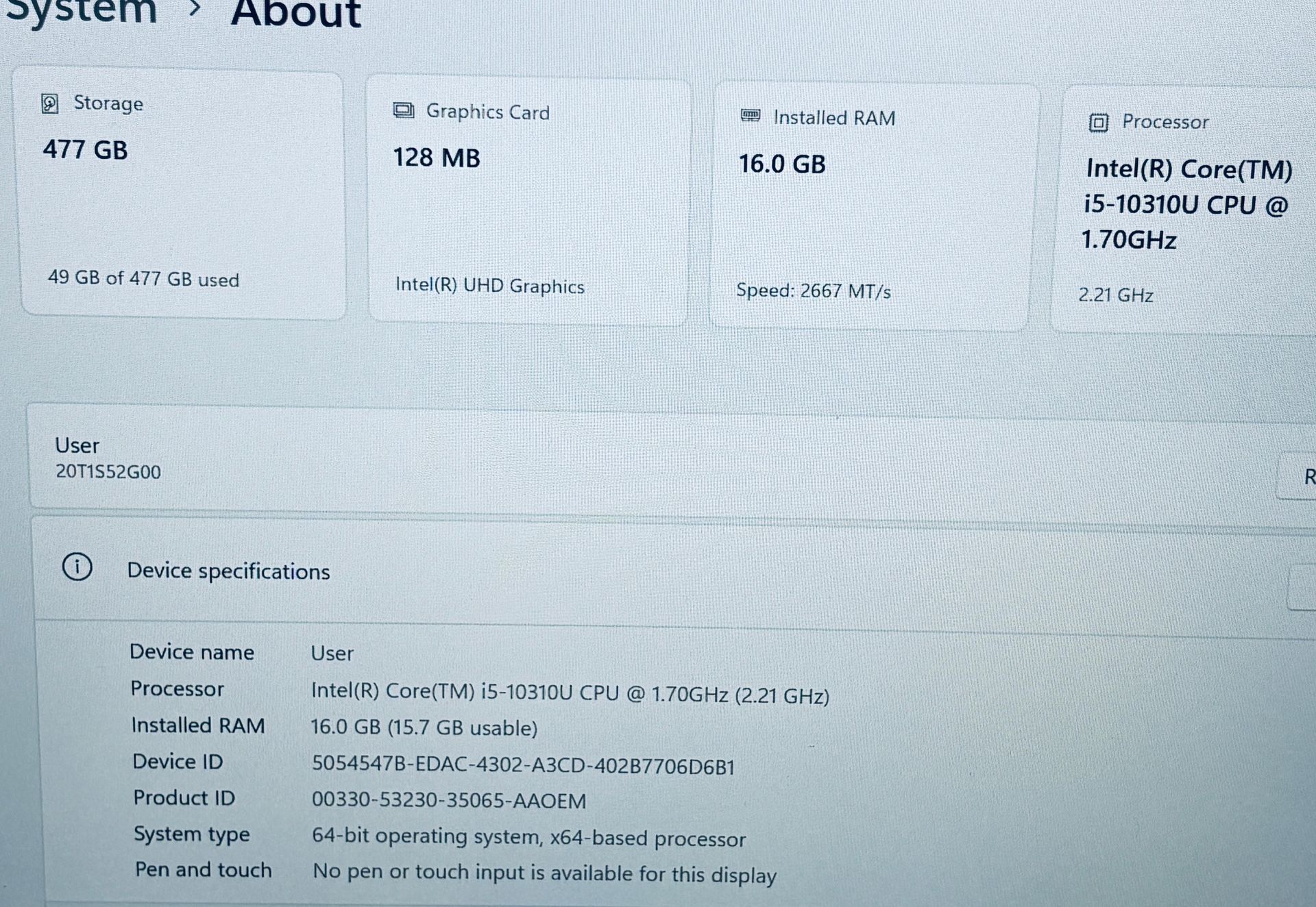 Lenovo T14S 14” Core i5-10310u 16GB RAM 256GB SSD Windows 11 - photo 2