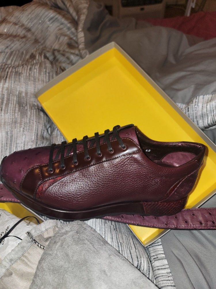 Men Ostrich Shoe And Belt