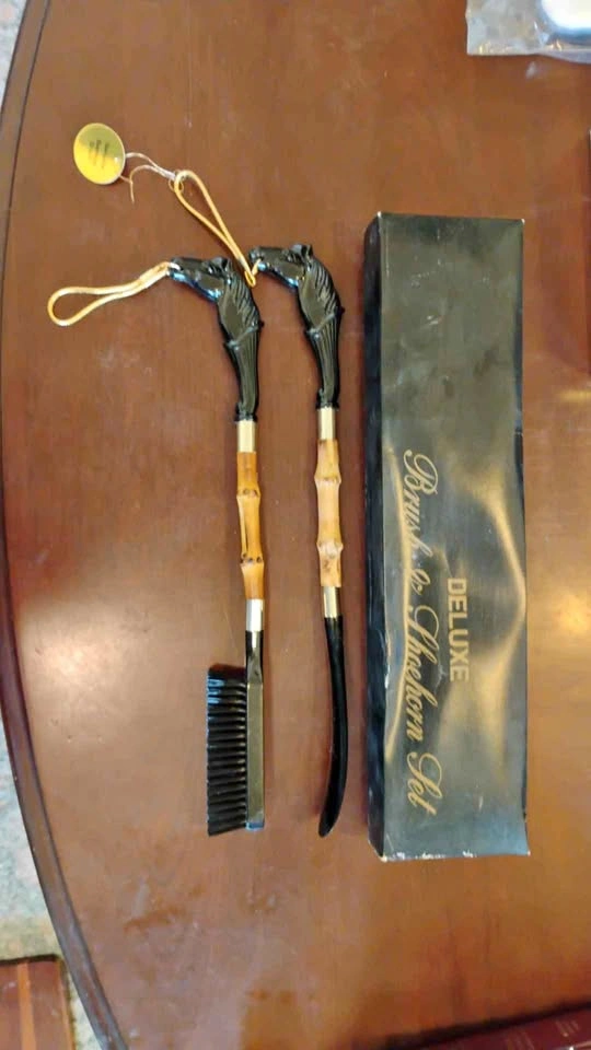 Vintage Horse Head Deluxe Brush & Shoehorn Set Bamboo Handle