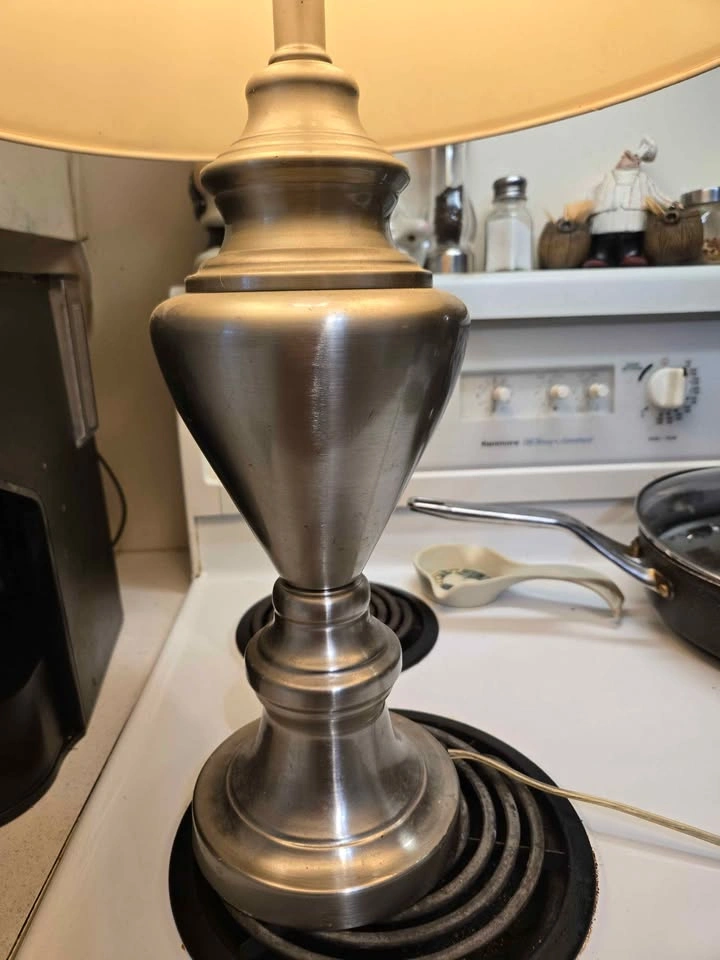 Brushed Nickel Table Lamp with Tan Shade - photo 2