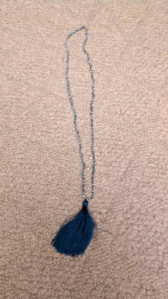 Blue Beaded Tassel Necklace