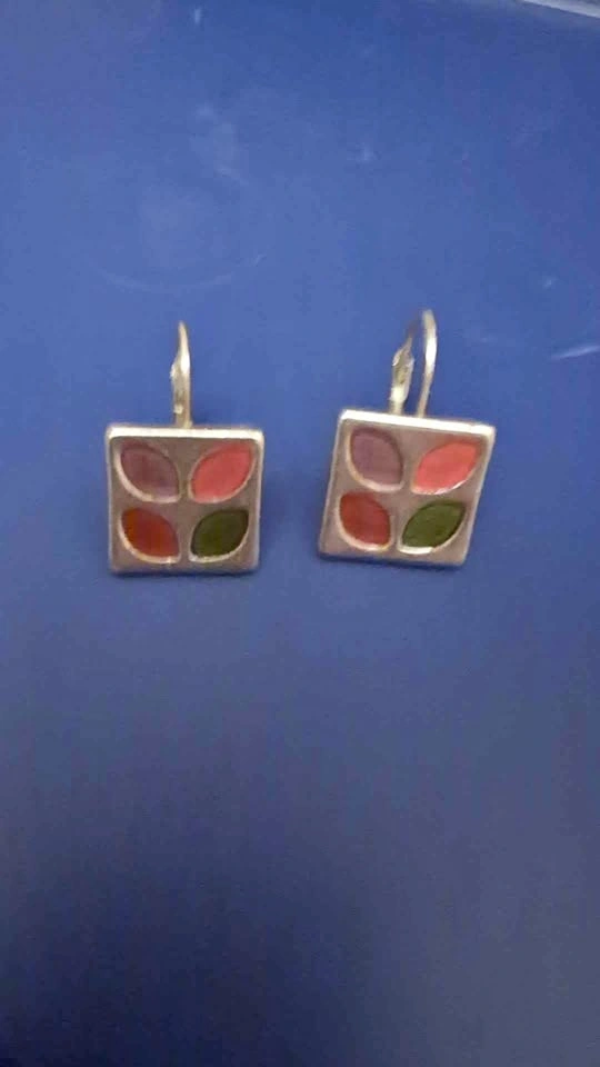 Foxy brand Square Enamel Leaf Lever-Back Earrings