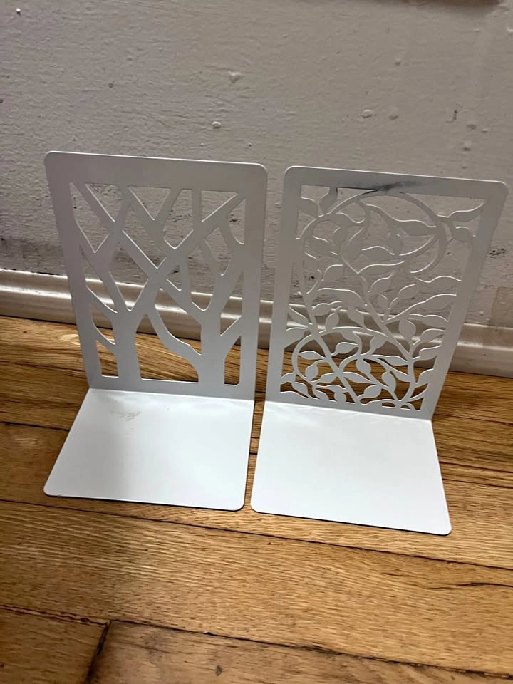 White Metal Decorative Bookends Tree and Leaf Design