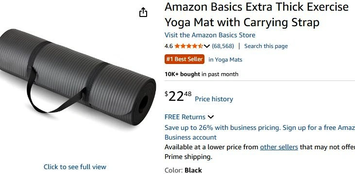 Amazon Basics Extra Thick Exercise Yoga Mat with Carrying Strap