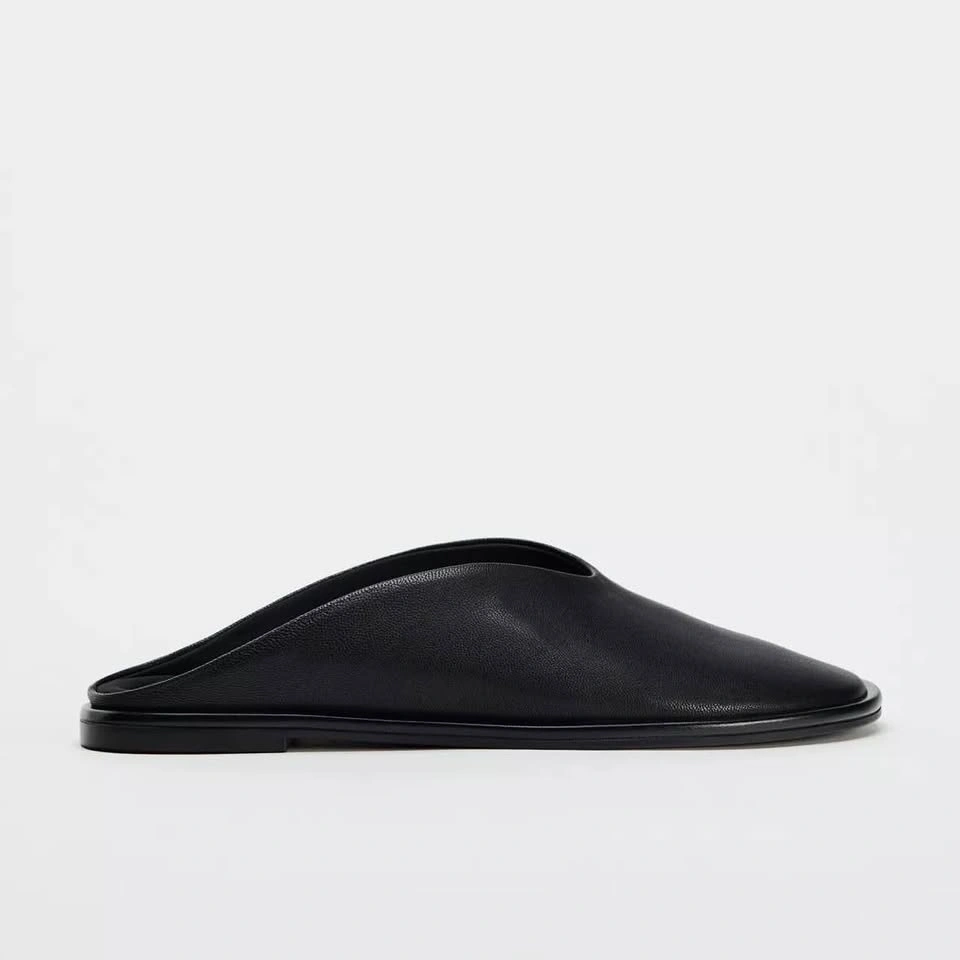 Zara Flat Leather Slides/Mules – Black | Size 39