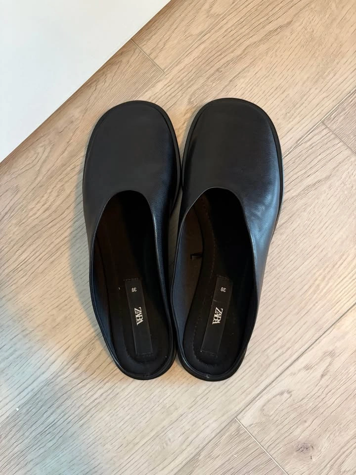 Zara Flat Leather Slides/Mules – Black | Size 39 - photo 3