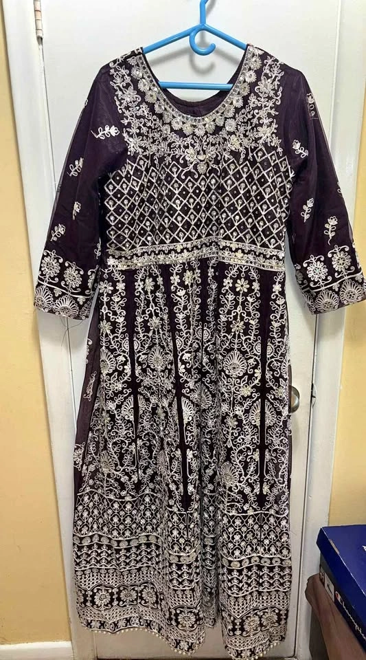 Dark Purple Embroidered Anarkali Suit