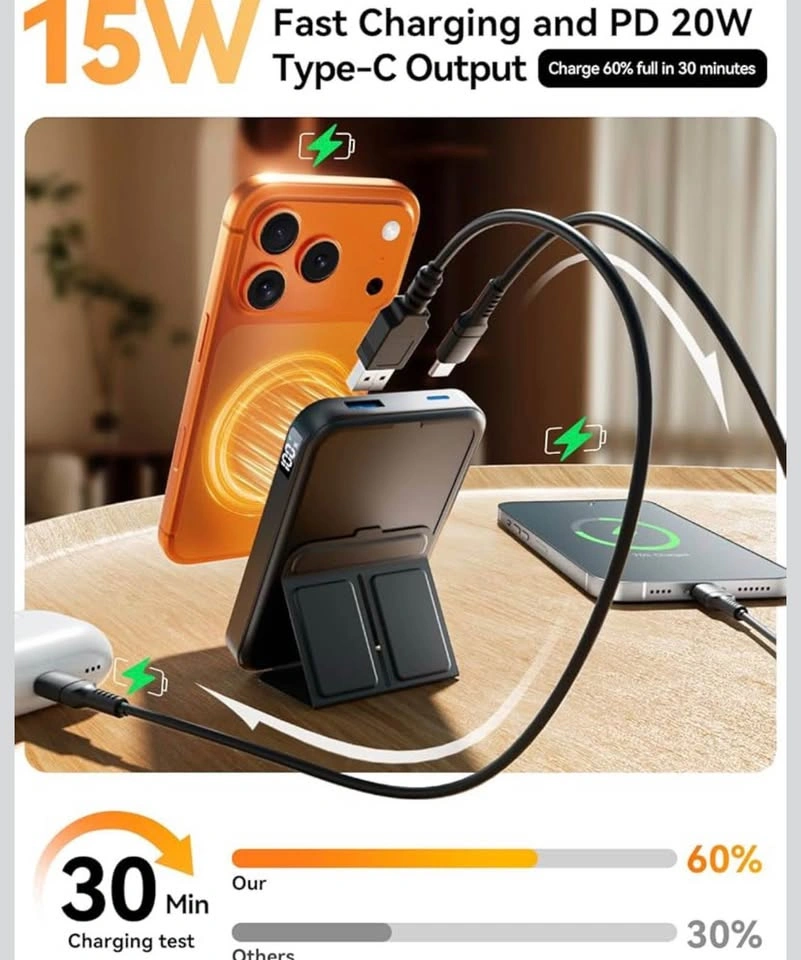 10000mAh 20W Magsafe Power Bank with Foldable Stand - photo 4