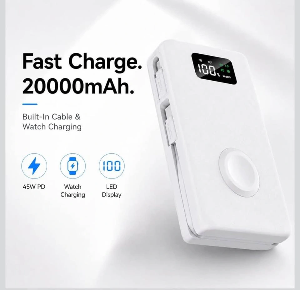 45W 20000mAh Power Bank with Built-in Cable & Watch Charger - photo 2