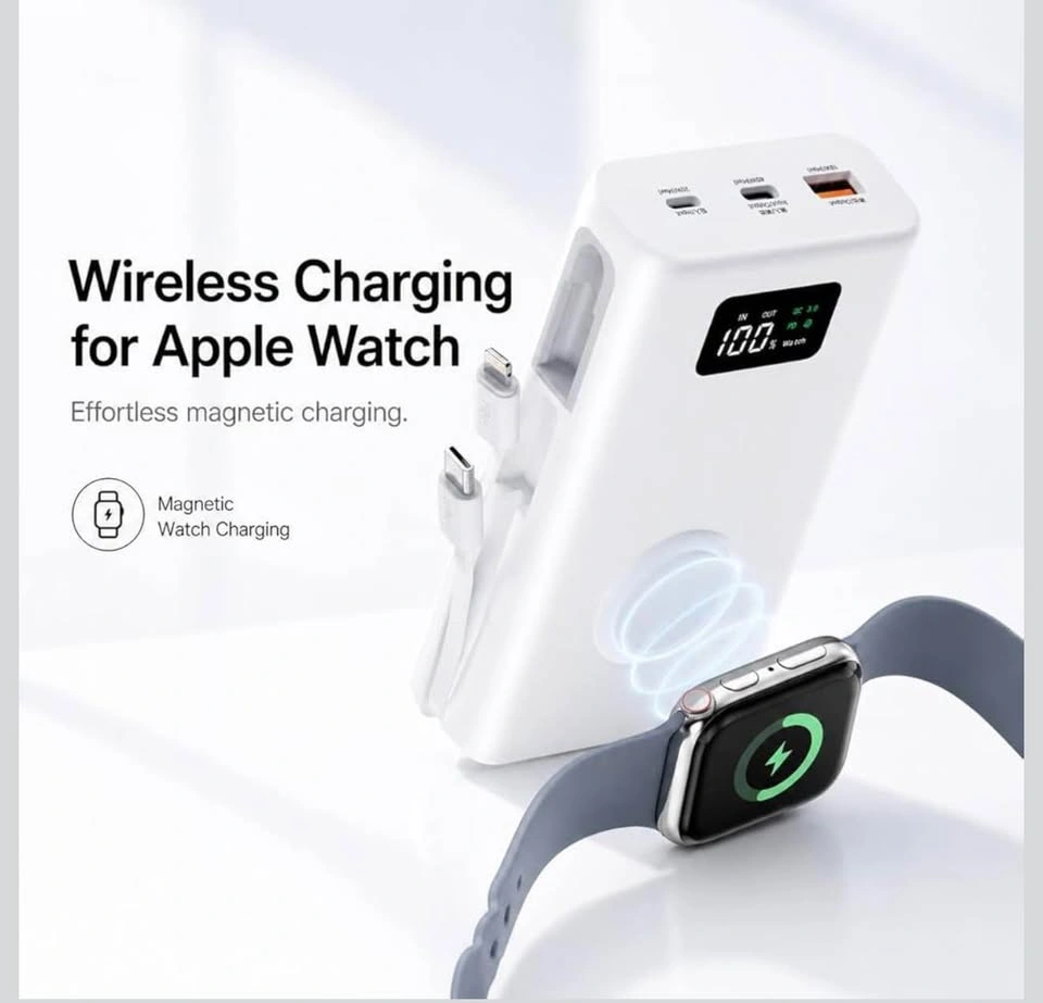 45W 20000mAh Power Bank with Built-in Cable & Watch Charger - photo 4
