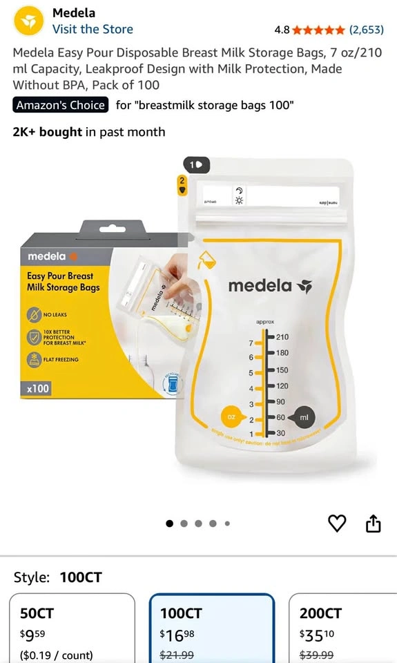 Breast milk storage bags