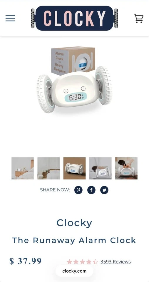 Clocky (white) - The Original Wheels Alarm Clock - photo 3