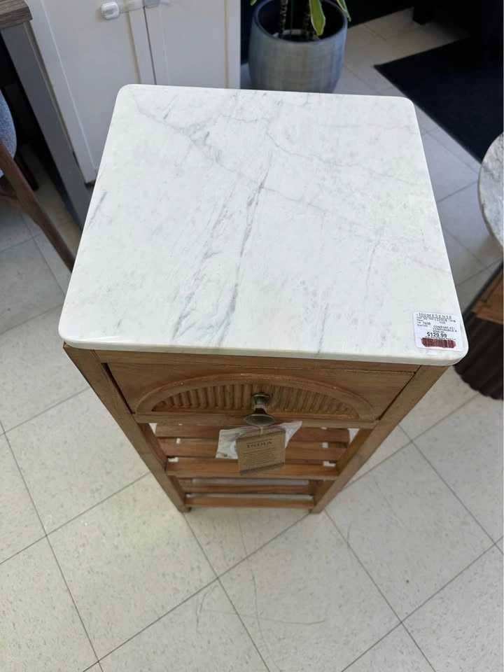 Tall Handcrafted Wood & Marble Top Table - photo 3
