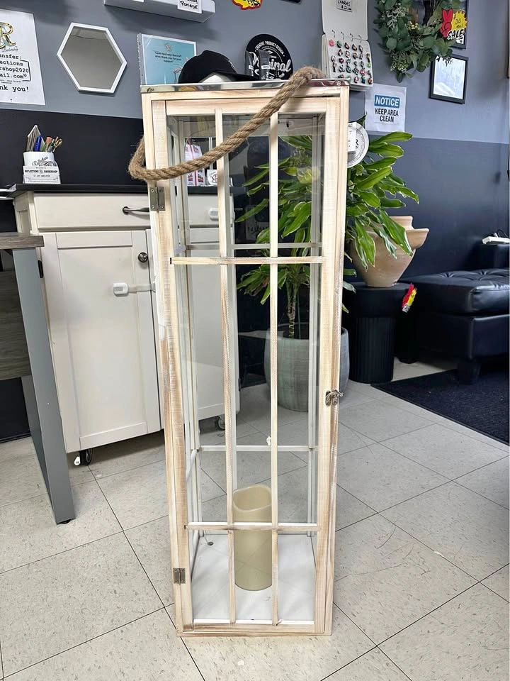 Tall Distressed Wood Solar Lantern 39in