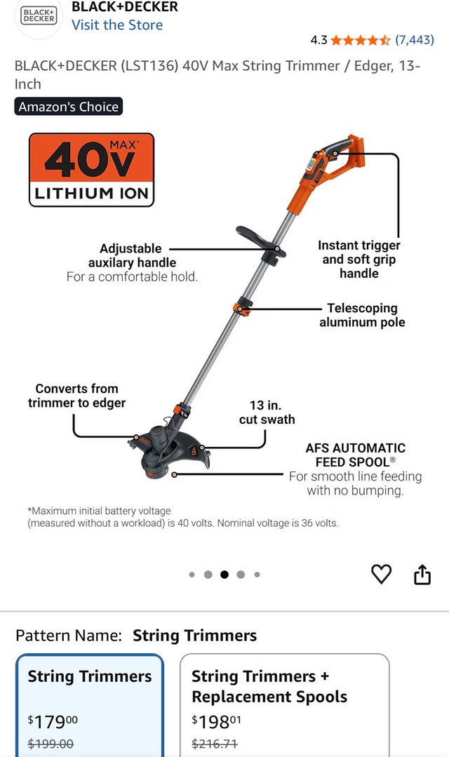 Black & Decker Cordless 40V max String Trimmer/Edger - 13 inch