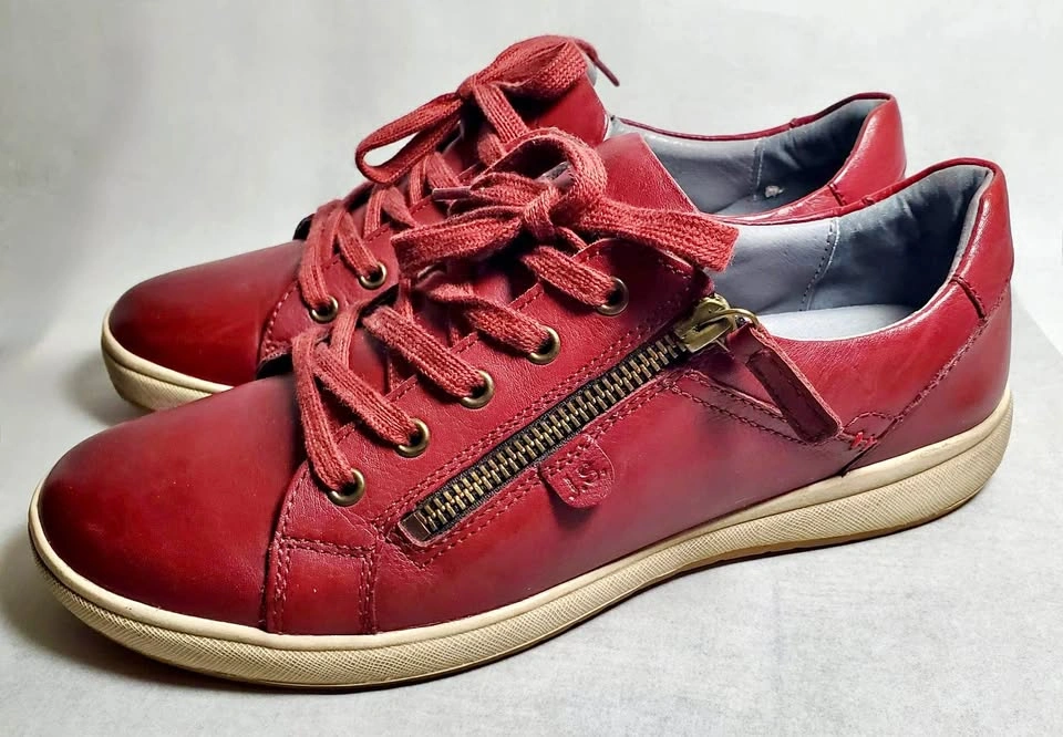 Josef Seibel Caren 12 Red Leather Side Zip Sneakers EU 39