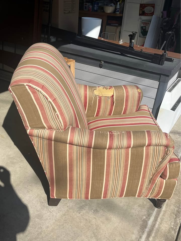 Pottery Barn Armchair, Striped, Arms In Disrepair - photo 2
