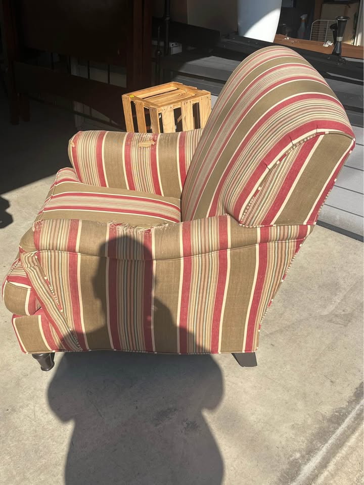 Pottery Barn Armchair, Striped, Arms In Disrepair - photo 3