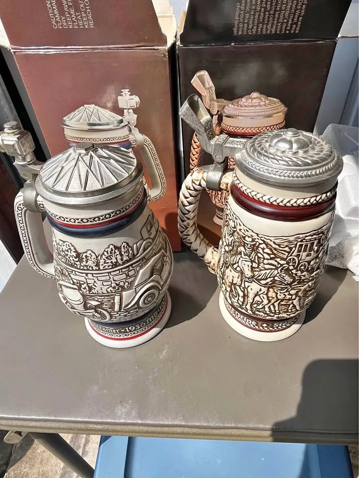 VTG ‘79&’80 Avon Ceramic Steins w/Cologne In Box