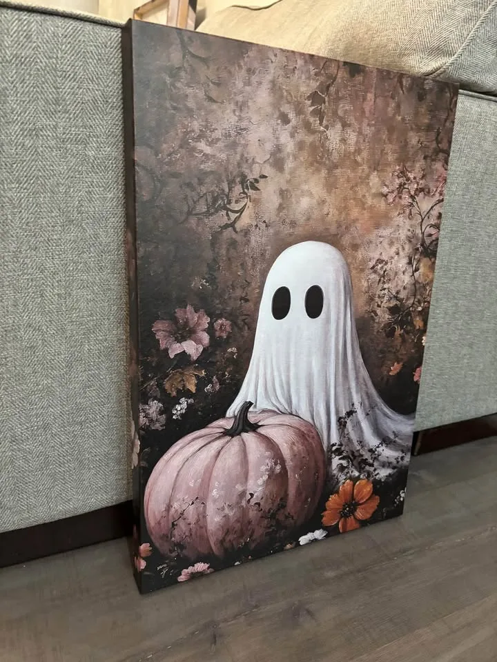 Ghost & Pink Pumpkin Canvas Wall Art - Ready To Hang image indicator(2)