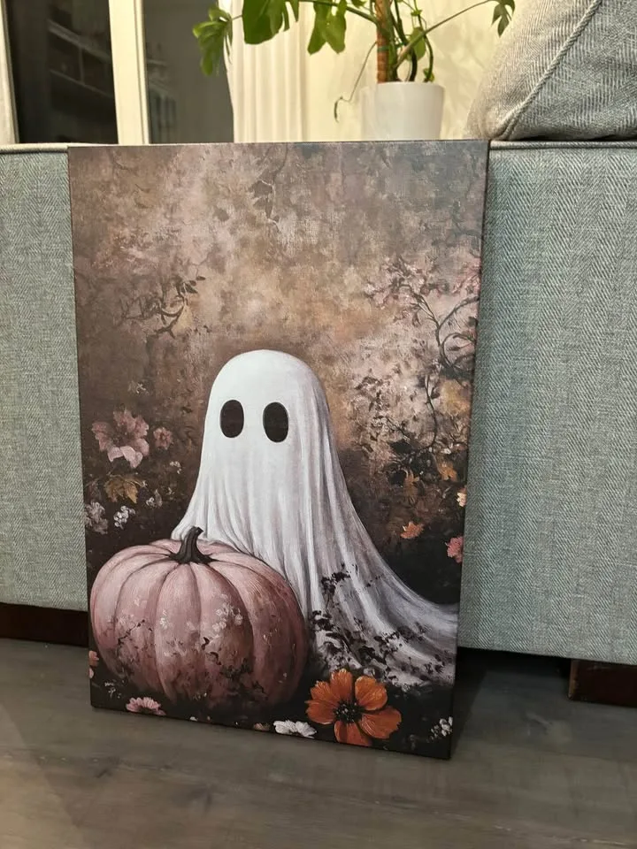 Ghost & Pink Pumpkin Canvas Wall Art - Ready To Hang image indicator(3)