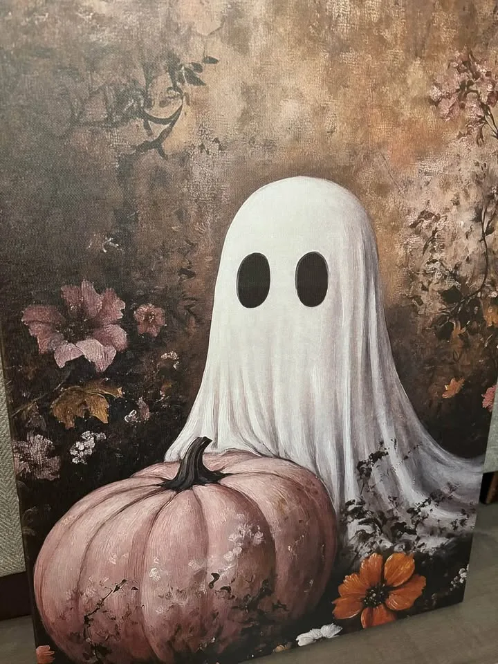 Ghost & Pink Pumpkin Canvas Wall Art - Ready To Hang image indicator(4)