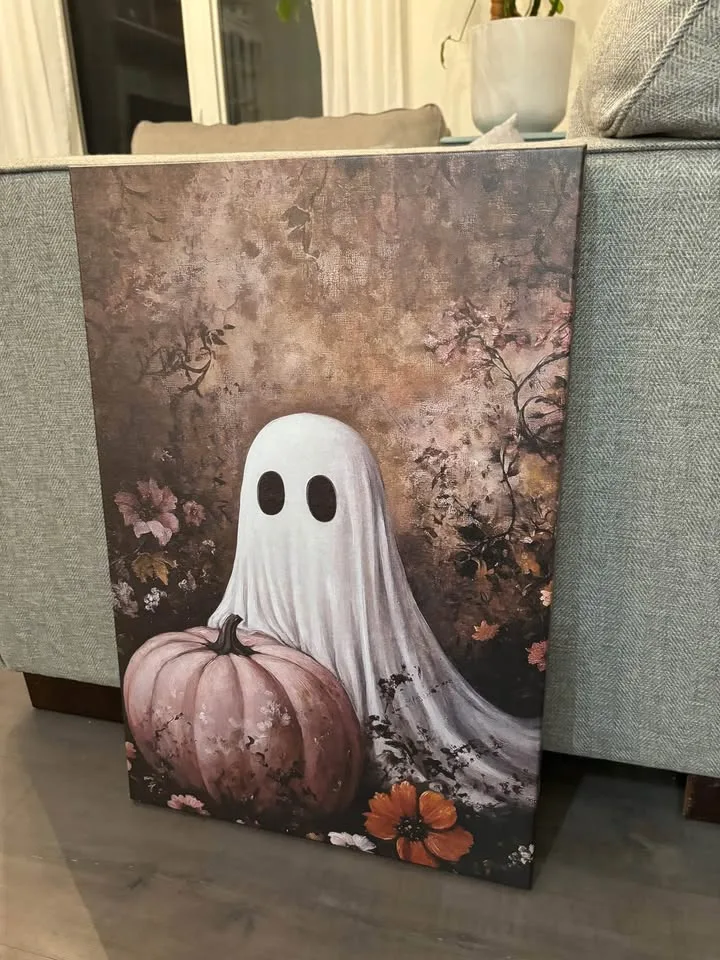 Ghost & Pink Pumpkin Canvas Wall Art - Ready To Hang image indicator(5)