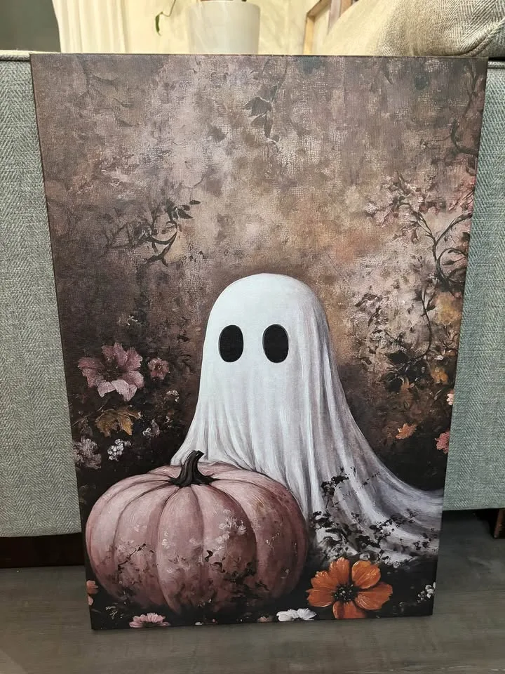 Ghost & Pink Pumpkin Canvas Wall Art - Ready To Hang image indicator(6)