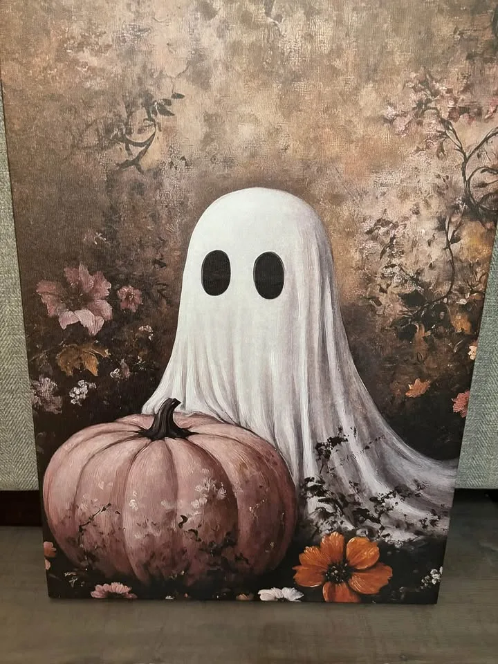 Ghost & Pink Pumpkin Canvas Wall Art - Ready To Hang image indicator(7)