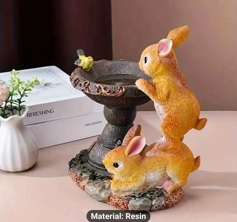 Solar Rabbit Birdbath Garden Statue with LED Light - photo 3