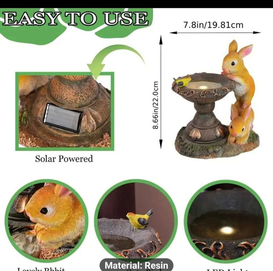 Solar Rabbit Birdbath Garden Statue with LED Light - photo 4