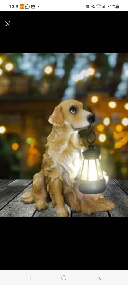 LED Golden Hairs Dog and 2 Puppies Solar Garden Statue - photo 2