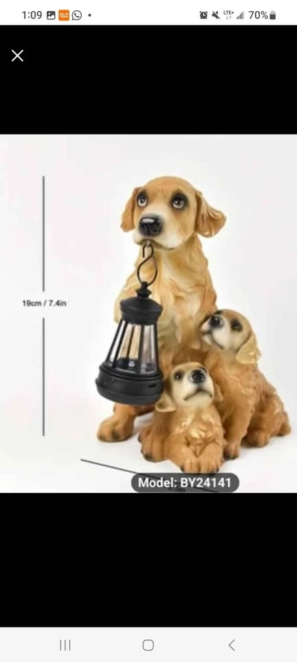 LED Golden Hairs Dog and 2 Puppies Solar Garden Statue - photo 3