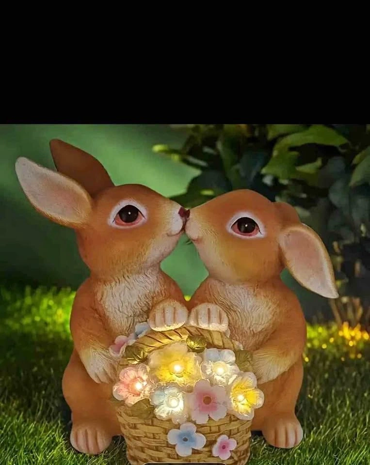 LED Solar Garden Statue - Kissing Rabbits