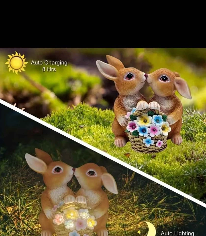 LED Solar Garden Statue - Kissing Rabbits - photo 2