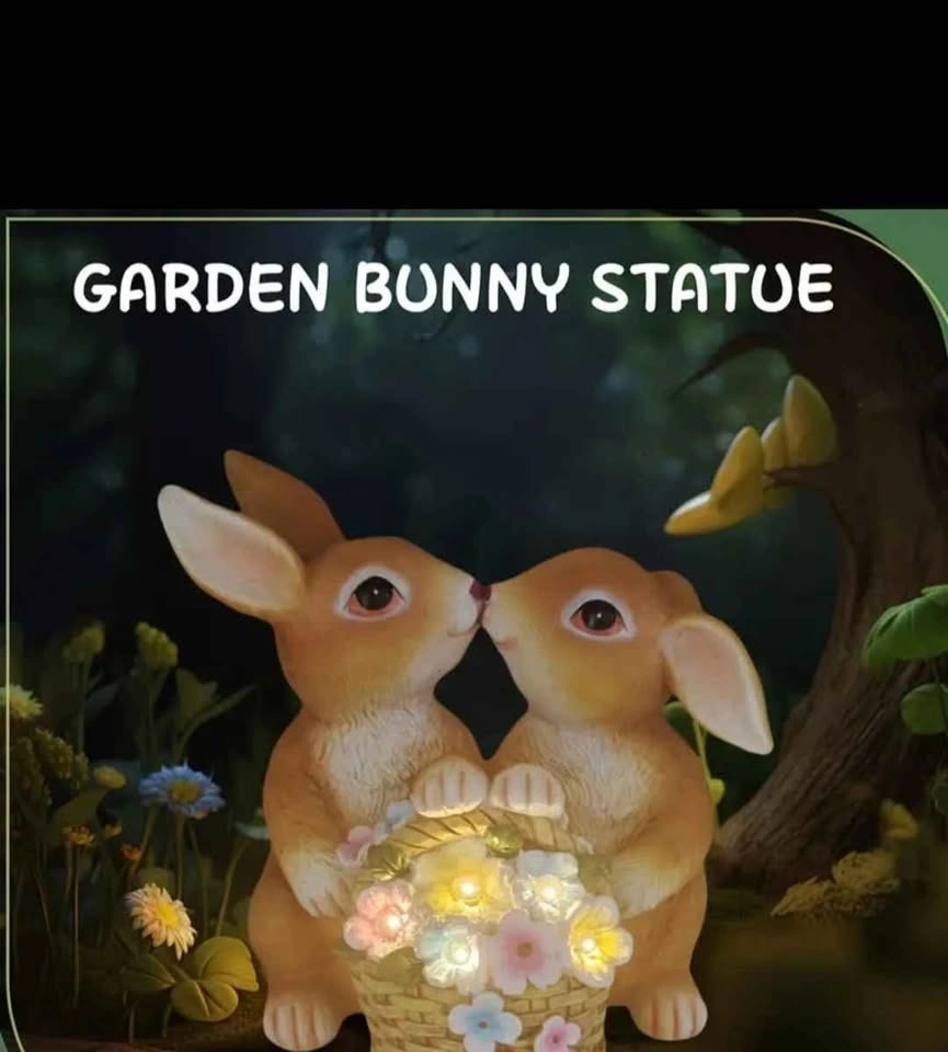 LED Solar Garden Statue - Kissing Rabbits - photo 3