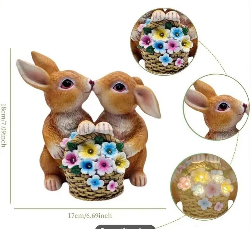 LED Solar Garden Statue - Kissing Rabbits - photo 4