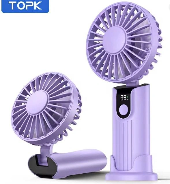 Portable USB Rechargeable Handheld Fan with Lanyard & Base
