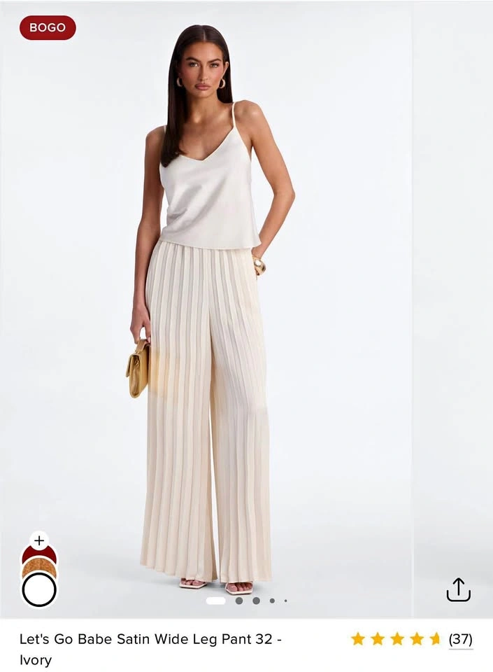 NEW - Wide Leg Pleated Satin Pants