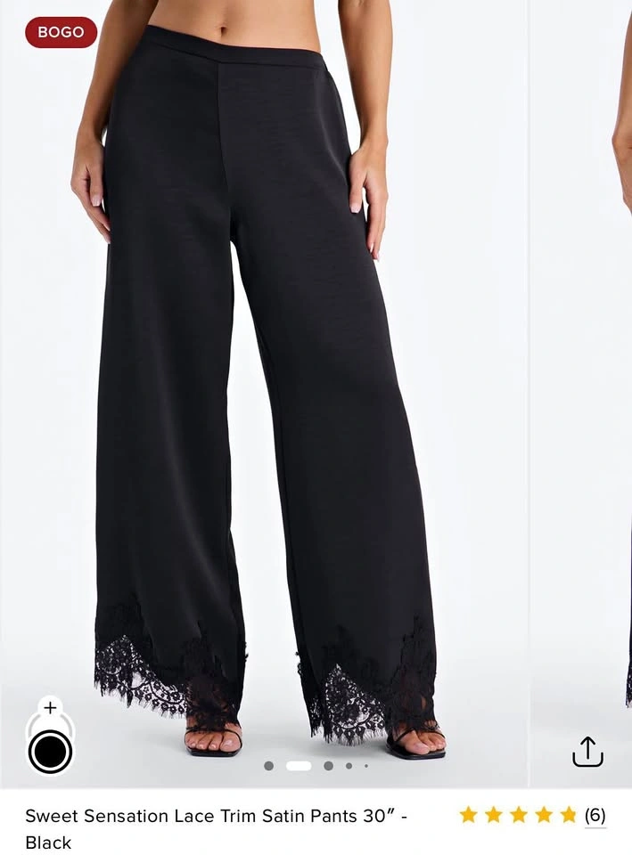 NEW - Lace Trimmed Satin Pants