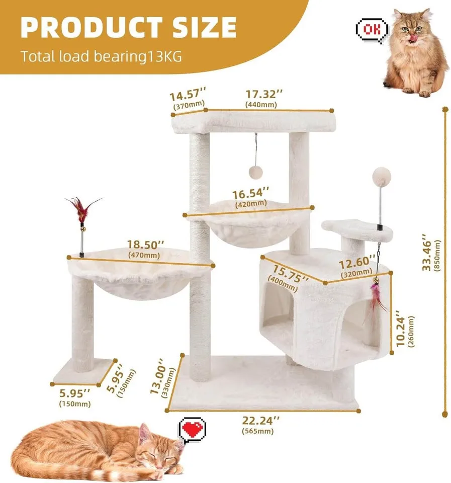 Cat Tree Tower with Condo, Hammocks & Scratching Posts image indicator(2)