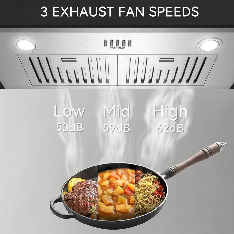 30" Built-in Range Hood Insert, 600 CFM, Stainless Steel - photo 2
