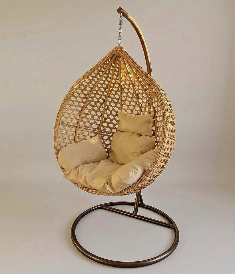 Egg Chair – PE Rattan Wicker, Beige Cushion