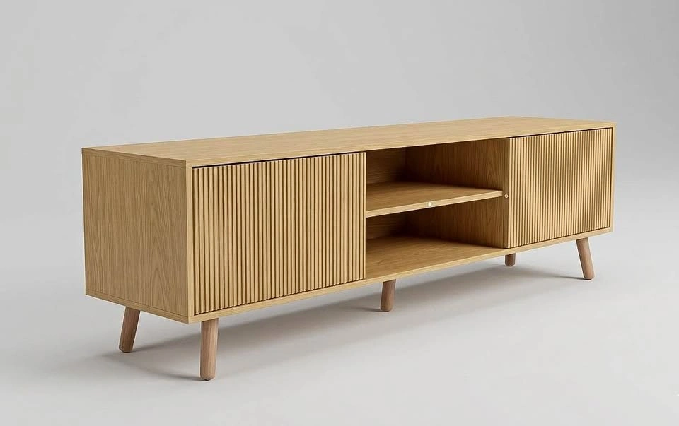 70” Fluted TV Stand – Natural Oak Finish