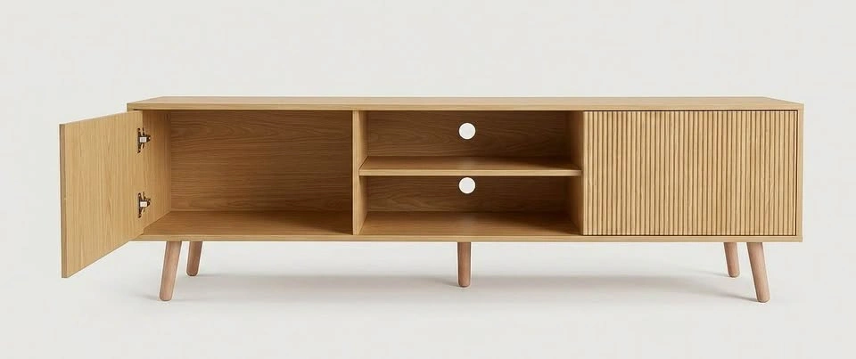 70” Fluted TV Stand – Natural Oak Finish - photo 2